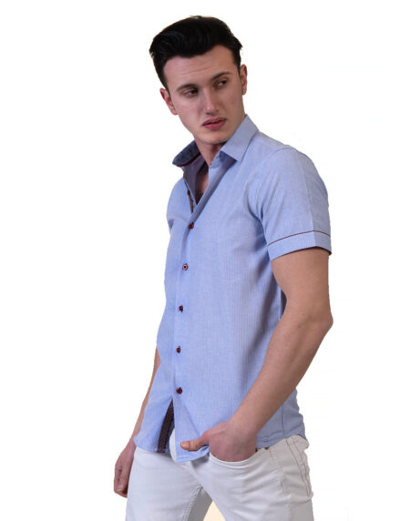 Mens Sky Blue Short Sleeve Button up Shirts – Tailored Slim Fit Cotton Dress Shirts