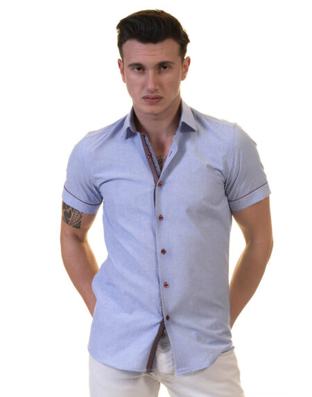 Mens Sky Blue Short Sleeve Button up Shirts – Tailored Slim Fit Cotton Dress Shirts