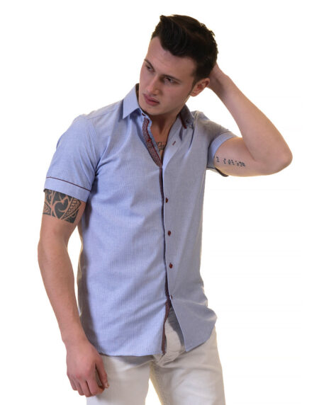 Mens Sky Blue Short Sleeve Button up Shirts – Tailored Slim Fit Cotton Dress Shirts