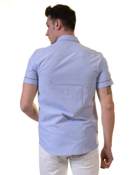 Mens Sky Blue Short Sleeve Button up Shirts – Tailored Slim Fit Cotton Dress Shirts