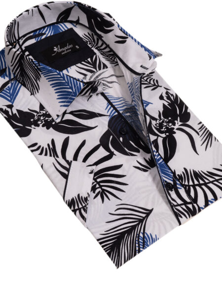 Multicolor Floral Mens Short Sleeve Button up Shirts – Tailored Slim Fit Cotton Dress Shirts