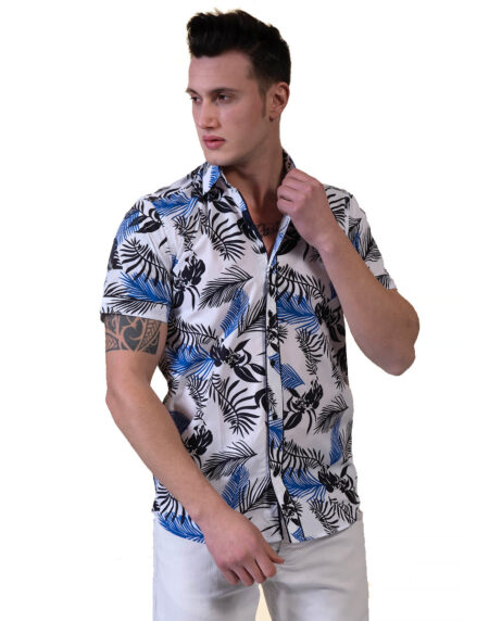 Multicolor Floral Mens Short Sleeve Button up Shirts – Tailored Slim Fit Cotton Dress Shirts