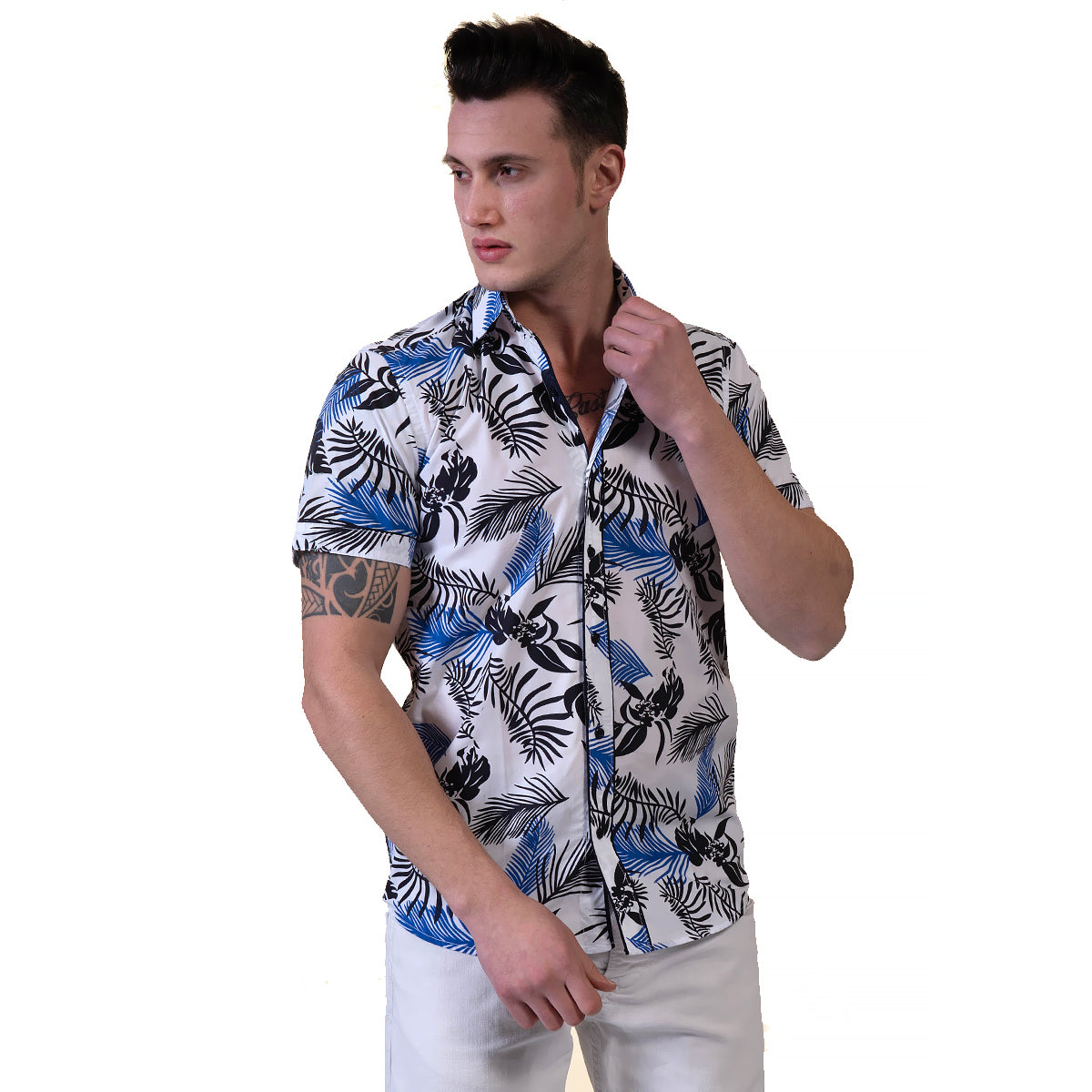 Multicolor Floral Mens Short Sleeve Button up Shirts – Tailored Slim Fit Cotton Dress Shirts