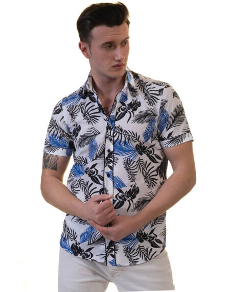 Multicolor Floral Mens Short Sleeve Button up Shirts – Tailored Slim Fit Cotton Dress Shirts