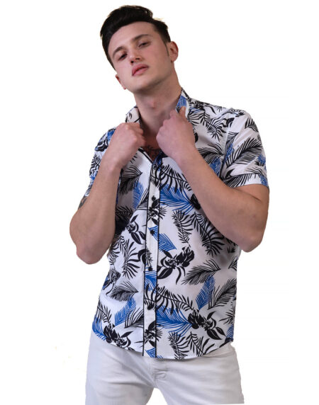 Multicolor Floral Mens Short Sleeve Button up Shirts – Tailored Slim Fit Cotton Dress Shirts