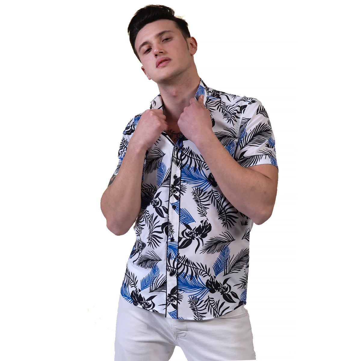 Multicolor Floral Mens Short Sleeve Button up Shirts - Tailored Slim Fit Cotton Dress Shirts - Image 4