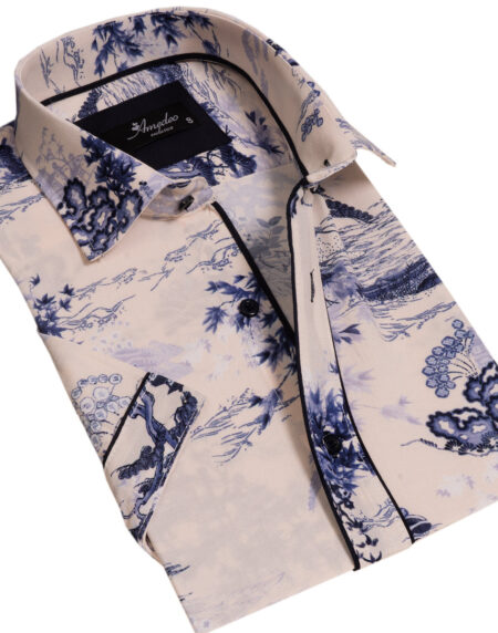 Floral Mens Short Sleeve Button up Shirts – Tailored Slim Fit Cotton Dress Shirts