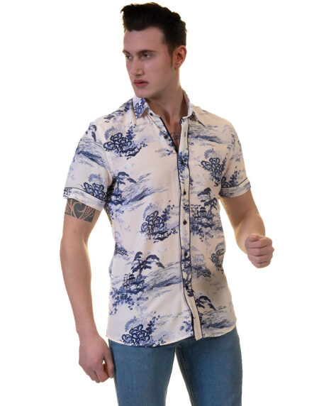 Floral Mens Short Sleeve Button up Shirts – Tailored Slim Fit Cotton Dress Shirts