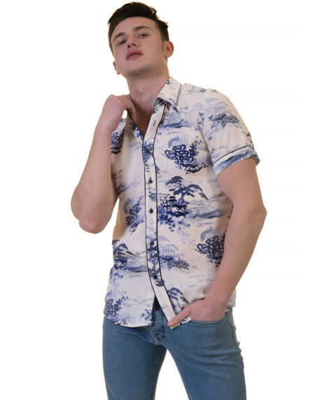 Floral Mens Short Sleeve Button up Shirts – Tailored Slim Fit Cotton Dress Shirts