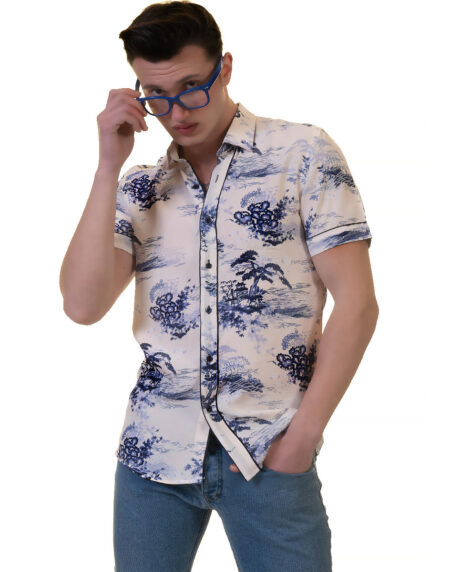 Floral Mens Short Sleeve Button up Shirts – Tailored Slim Fit Cotton Dress Shirts