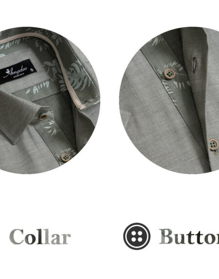 European Tailored Slim Fit Soft Cotton Men's Dark Silver Short Sleeve Button Up Shirt - Amedeo Exclusive