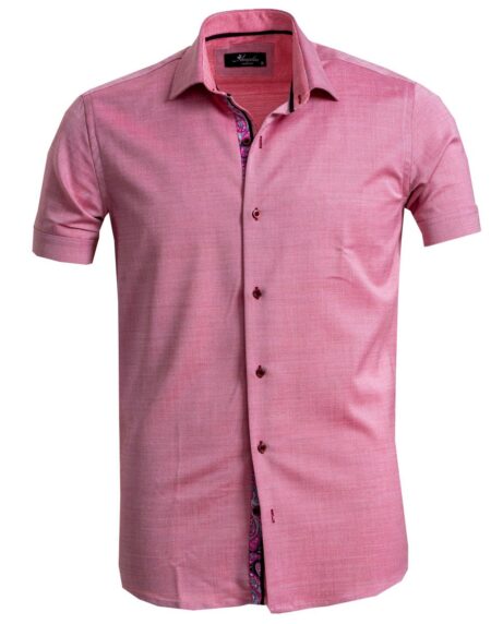 Men's Button down Tailor Fit Soft 100% Cotton Short Sleeve Dress Shirt Solid Pink Paisley casual And Formal - Amedeo Exclusive