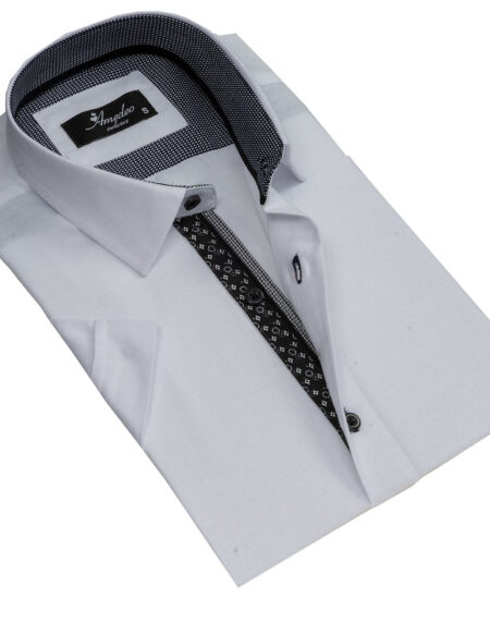 Men's Button down Tailor Fit Soft 100% Cotton Short Sleeve Dress Shirt Solid White casual And Formal - Amedeo Exclusive