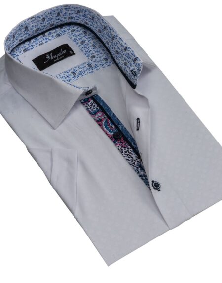 Men's Button down Tailor Fit Soft 100% Cotton Short Sleeve Dress Shirt Solid White casual And Formal - Amedeo Exclusive