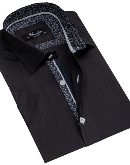 Men's Button down Tailor Fit Soft 100% Cotton Short Sleeve Dress Shirt Solid Black casual And Formal - Amedeo Exclusive