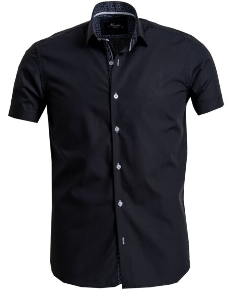 Men's Button down Tailor Fit Soft 100% Cotton Short Sleeve Dress Shirt Solid Black casual And Formal - Amedeo Exclusive