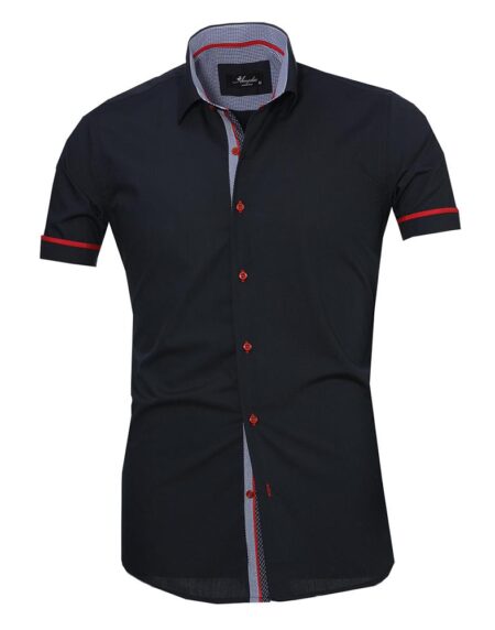 Men's Button down Tailor Fit Soft 100% Cotton Short Sleeve Dress Shirt Solid Navy Blue casual And Formal - Amedeo Exclusive