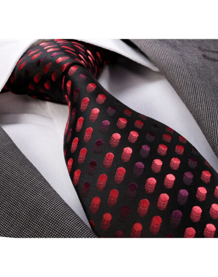 Men's jacquard Red Black Dots Premium Neck Tie With Gift Box - Amedeo Exclusive