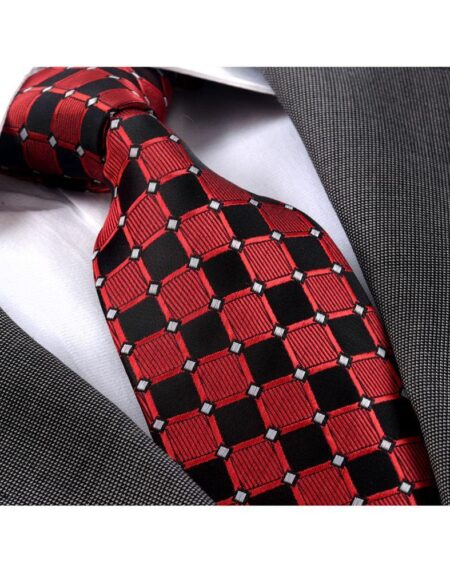 Men's Fashion Red Black Squares Neck Tie Gift box - Amedeo Exclusive