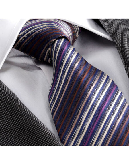 Men's jacquard Blue Purple Striped Premium Neck Tie With Gift Box - Amedeo Exclusive