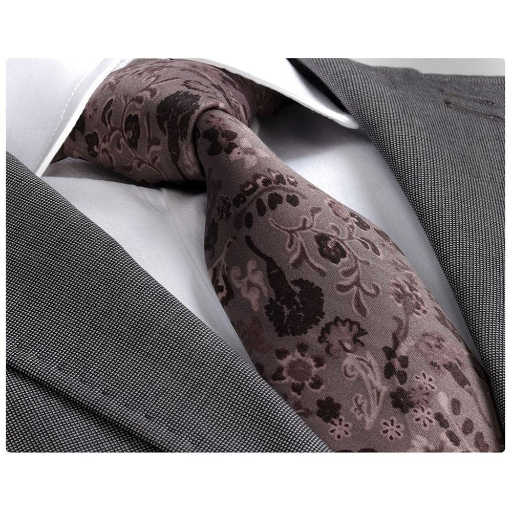 Men's Fashion Brown Paisley Neck Tie Gift box - Amedeo Exclusive