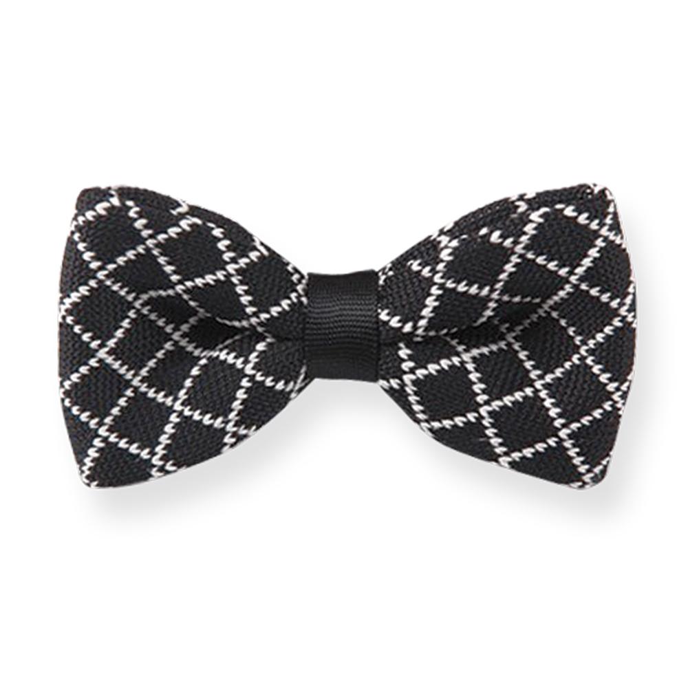 Men's Black With White Silk Knitted Bow Tie - Amedeo Exclusive