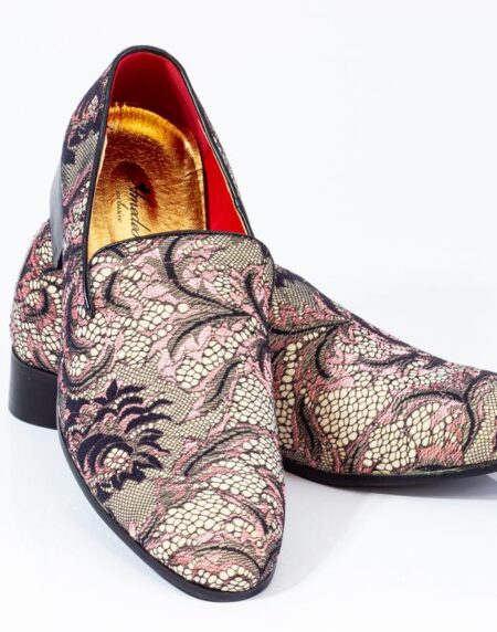 Premium Brown Multicolor Floral Textured Loafers for men designer slip on casual / dress shoes – - Amedeo Exclusive