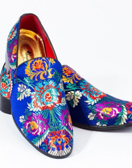 Premium Blue Multicolor Floral Loafers for men designer slip on casual / dress shoes – Luxury - Amedeo Exclusive