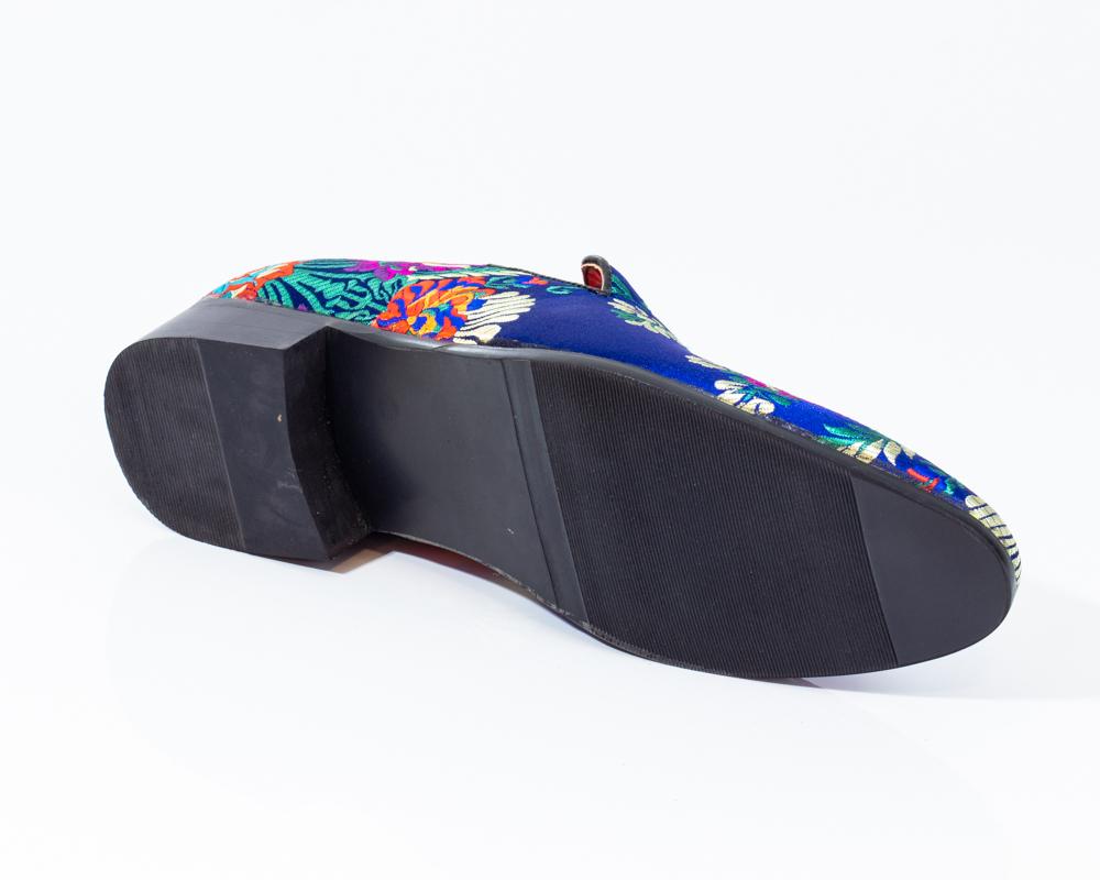 Premium Blue Multicolor Floral Loafers for men designer slip on casual / dress shoes – Luxury - Amedeo Exclusive