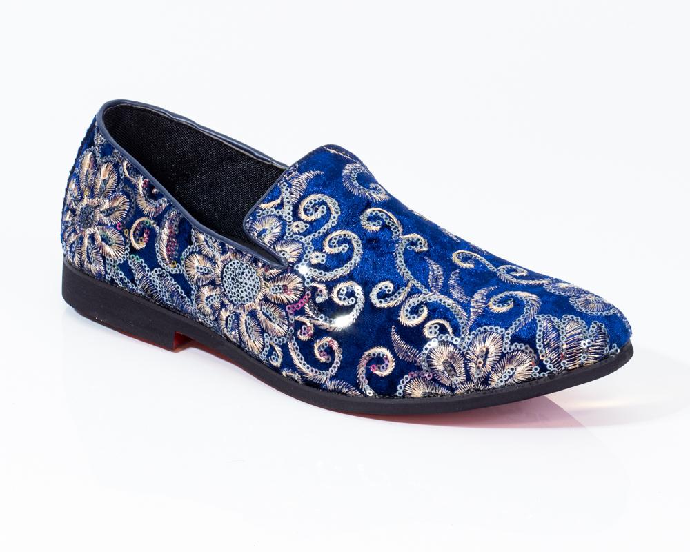 Premium Blue And Golden Loafers for men designer slip on casual / dress shoes – Luxury Leather - Amedeo Exclusive
