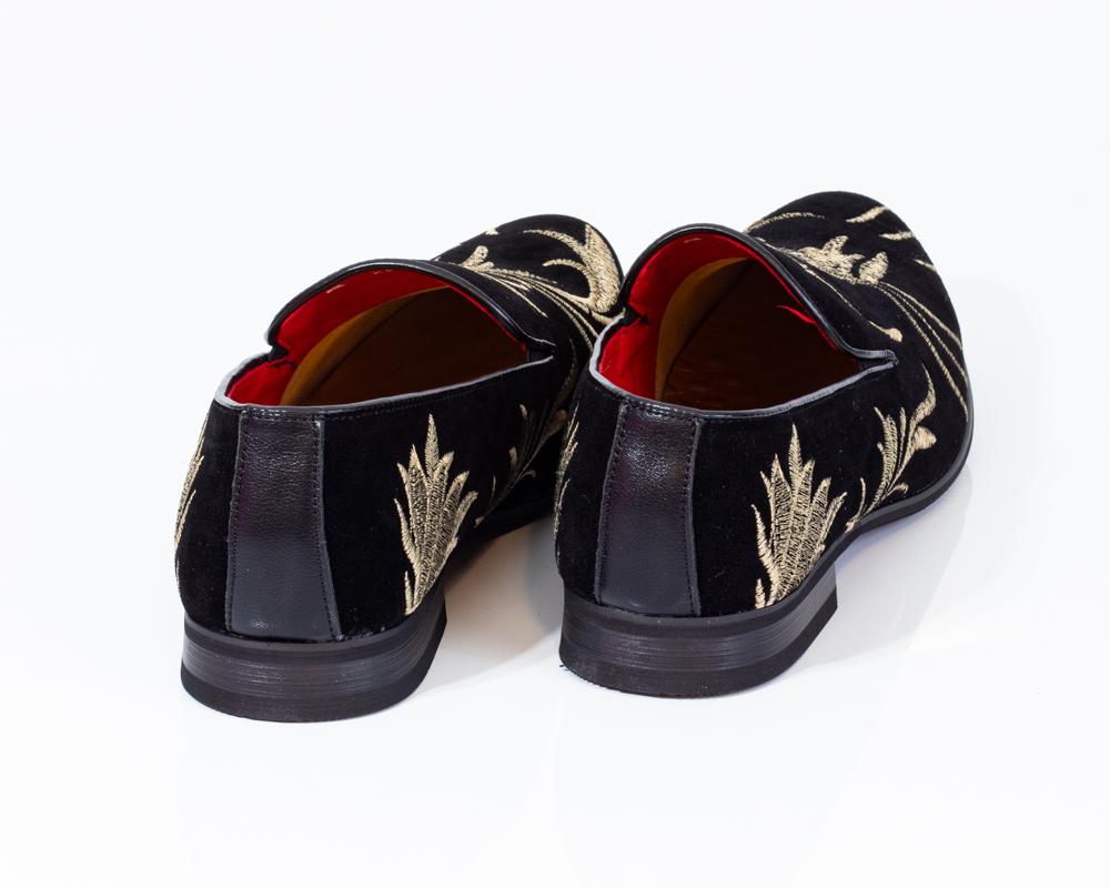 Premium Black And Golden Flowers Loafers for men designer slip on casual / dress shoes – Luxury - Amedeo Exclusive