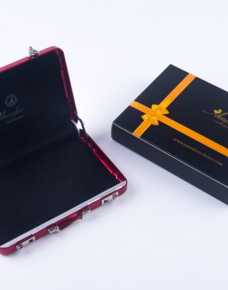 Metal Mens pocket sized Red Business Card Holder / Card Case / Visiting Card Case - Amedeo Exclusive