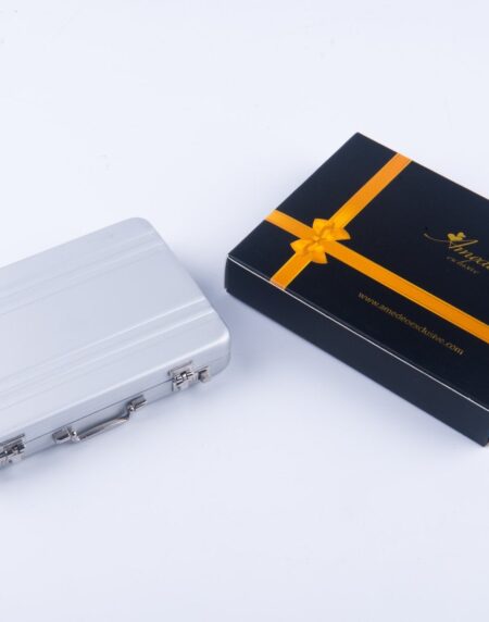 Metal Mens pocket sized Silver White Business Card Holder / Card Case / Visiting Card Case - Amedeo Exclusive