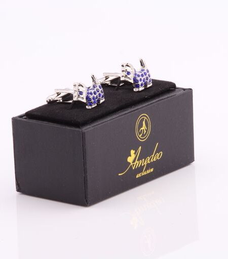 Silver & Blue Mens Stainless Steel Dogs Cufflinks for Shirt with Box – Hand Crafted Perfect Gift