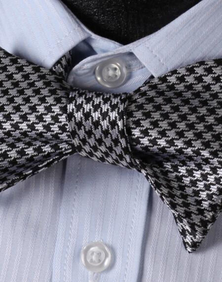 Black With Silver Check Mens Silk Self tie Bow Tie with Pocket Squares Set - Amedeo Exclusive