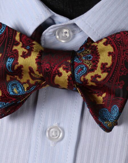 Multicolor Paisley Mens Silk Self tie Bow Tie with Pocket Squares Set - Amedeo Exclusive