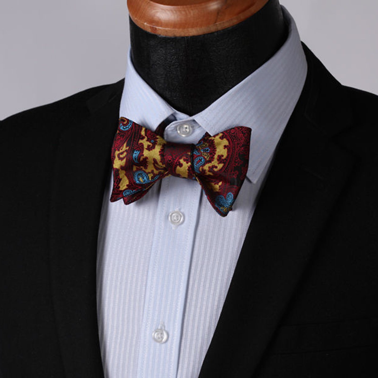Multicolor Paisley Mens Silk Self tie Bow Tie with Pocket Squares Set - Amedeo Exclusive