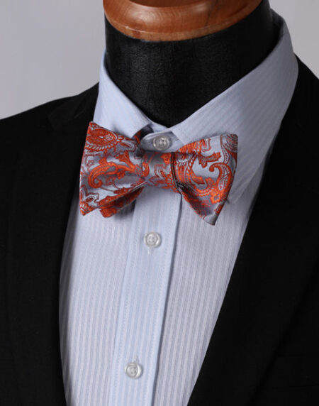 Red Brown Paisley Mens Silk Self tie Bow Tie with Pocket Squares Set - Amedeo Exclusive