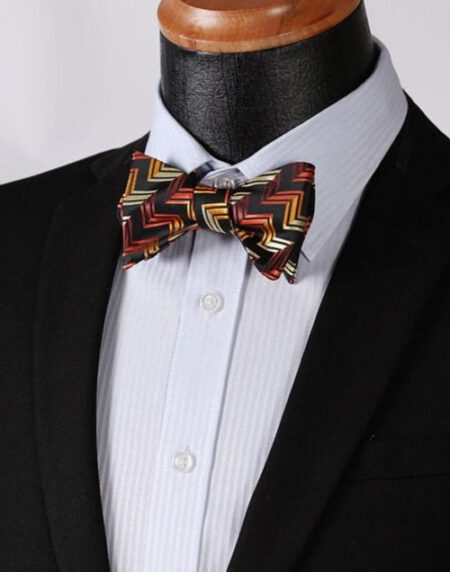 Orange Black Stripe Mens Silk Self tie Bow Tie with Pocket Squares Set