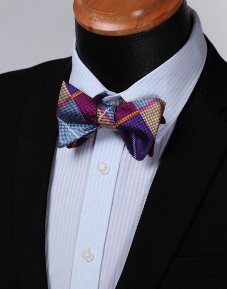 Multicolor Check Mens Silk Self tie Bow Tie with Pocket Squares Set - Amedeo Exclusive