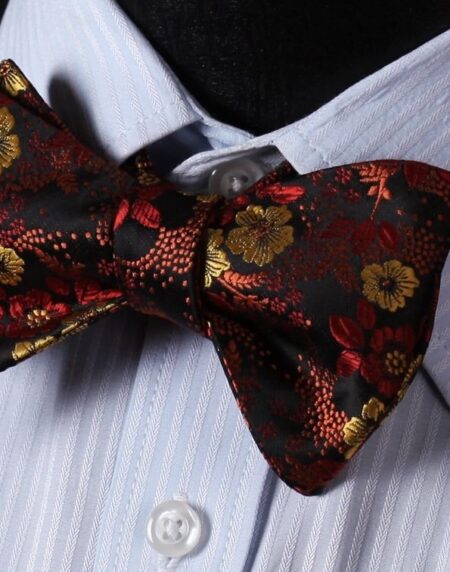Men's Silk Orange Floral Self  Bow Tie Pocket Handkerchief - Amedeo Exclusive