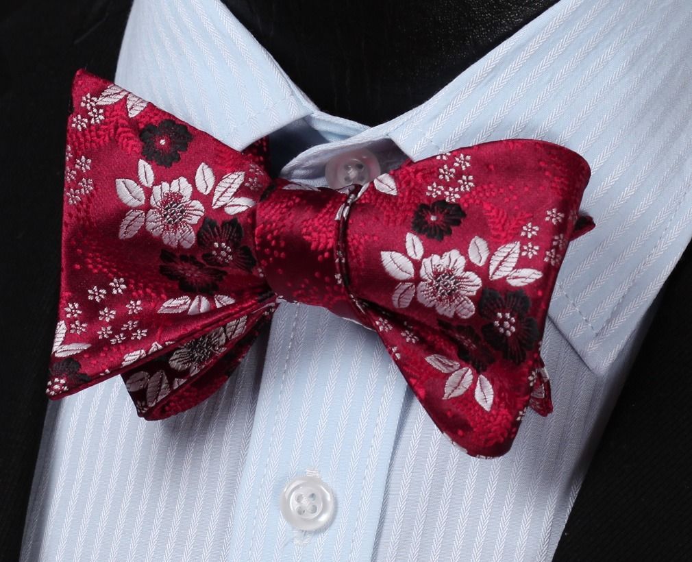 Blue Red Check Mens Silk Self tie Bow Tie with Pocket Squares Set - Amedeo Exclusive