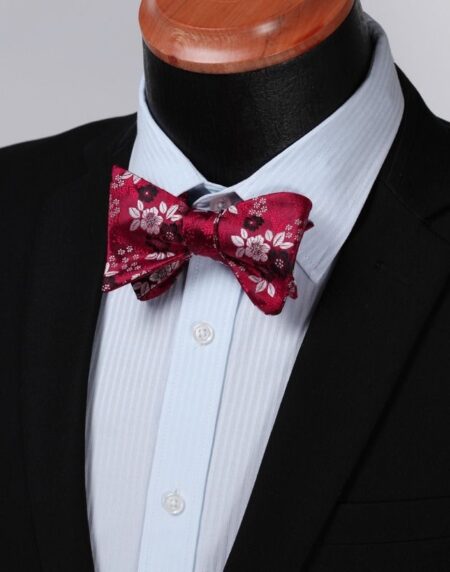 Blue Red Check Mens Silk Self tie Bow Tie with Pocket Squares Set - Amedeo Exclusive