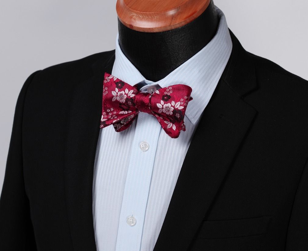 Blue Red Check Mens Silk Self tie Bow Tie with Pocket Squares Set - Amedeo Exclusive
