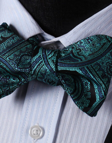 Men's Silk Aqua Floral check Self  Bow Tie with Pocket Handkerchief - Amedeo Exclusive