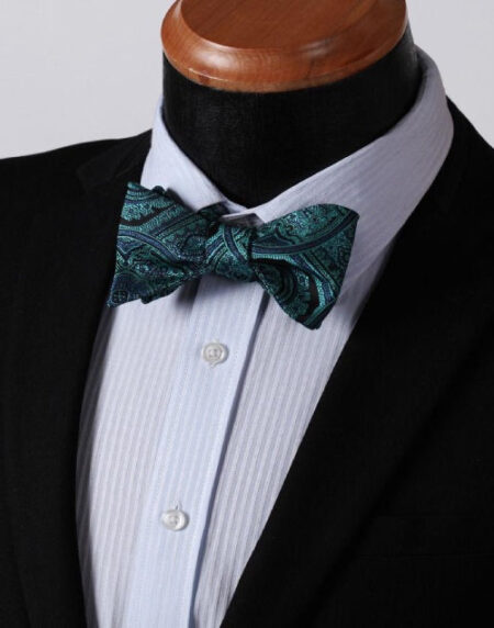 Aqua Floral Check Mens Silk Self tie Bow Tie with Pocket Squares Set