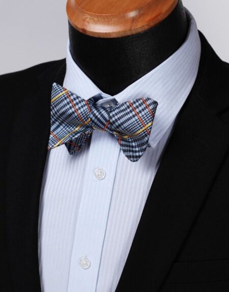 Blue Orange Mens Silk Self tie Bow Tie with Pocket Squares Set - Amedeo Exclusive