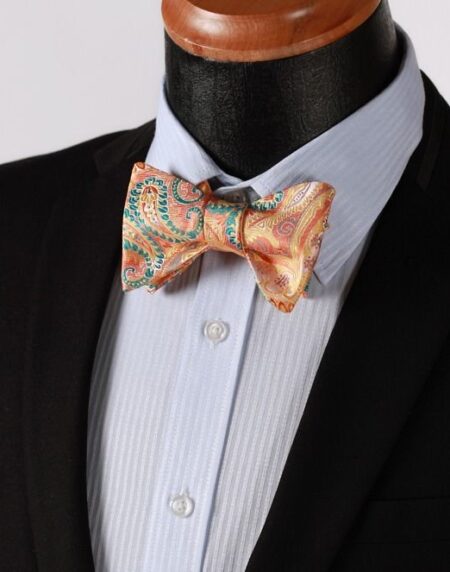 Orage Green Paisley Mens Silk Self tie Bow Tie with Pocket Squares Set - Amedeo Exclusive