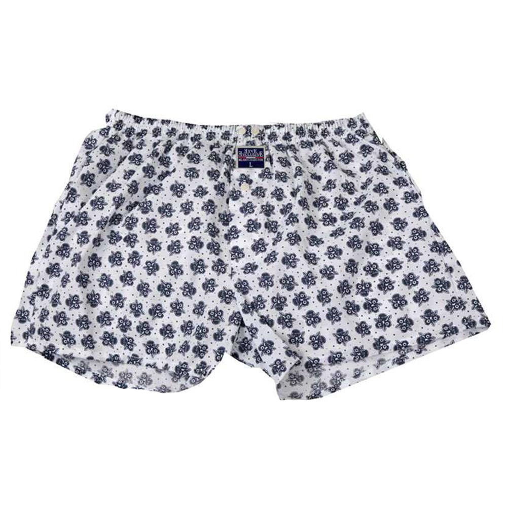 Men's White Blue Rose Cotton Boxer Brief Underwear - Amedeo Exclusive