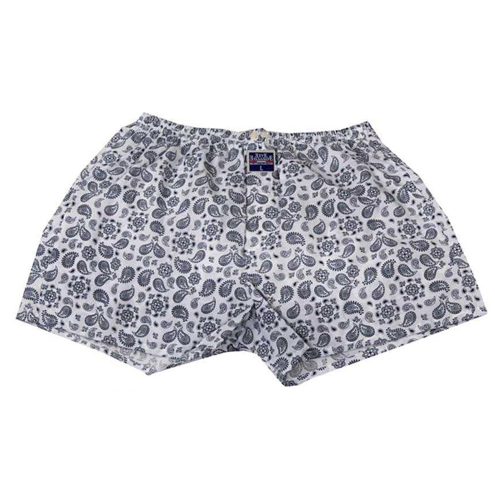 Men's White Grey Paisley Cotton Boxer Brief Underwear - Amedeo Exclusive